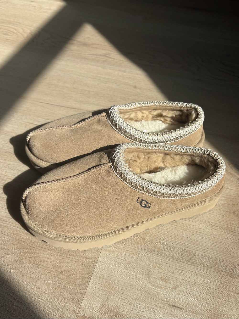 UGG Suede Slip-On Shearling Lined Slippers in Chestnut Tan
